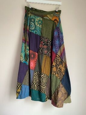 Agan Traders Women's Boho Patchwork Tie-Up Maxi Skirt small/medium